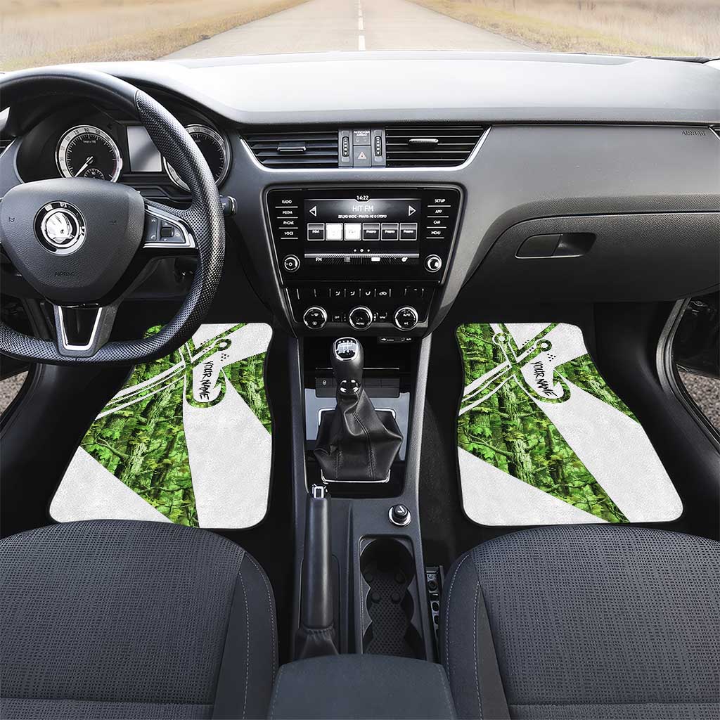 Custom Fishing Hook Car Mats with Green Jungle Leaf Pattern and White Split Design - Wonder Print Shop