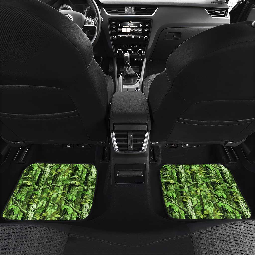 Custom Fishing Hook Car Mats with Green Jungle Leaf Pattern and White Split Design - Wonder Print Shop