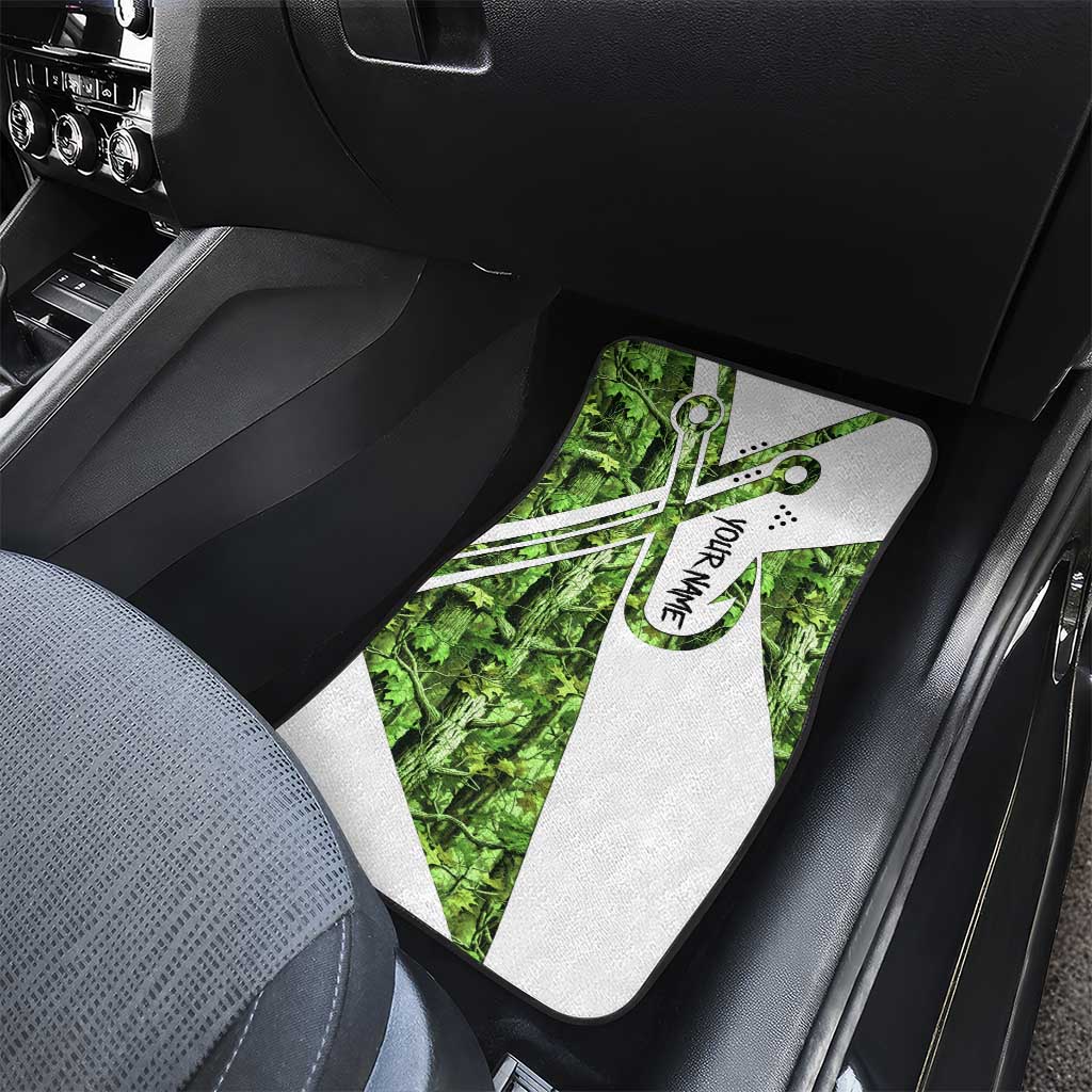 Custom Fishing Hook Car Mats with Green Jungle Leaf Pattern and White Split Design - Wonder Print Shop