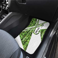 Custom Fishing Hook Car Mats with Green Jungle Leaf Pattern and White Split Design - Wonder Print Shop