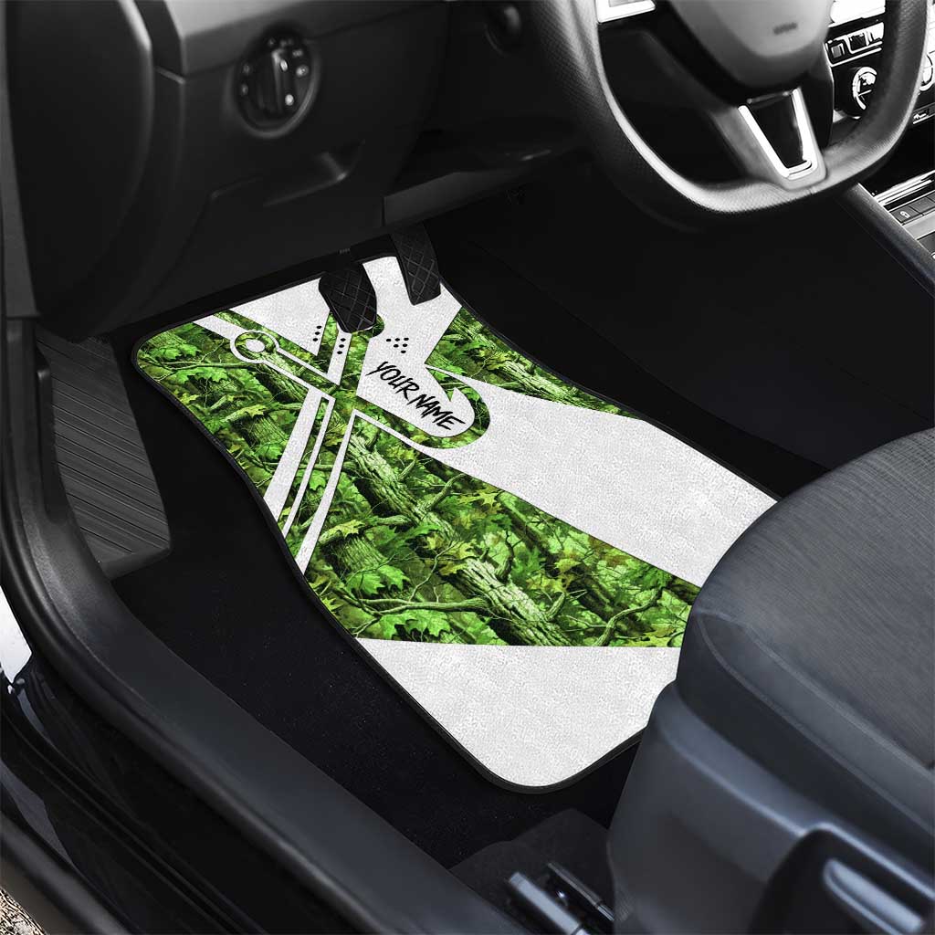 Custom Fishing Hook Car Mats with Green Jungle Leaf Pattern and White Split Design - Wonder Print Shop