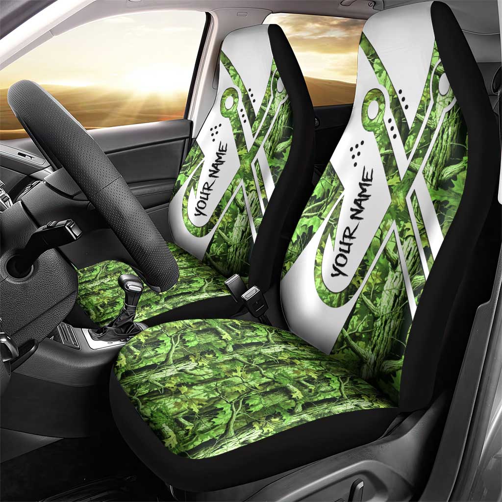 Custom Fishing Hook Car Seat Cover with Green Jungle Leaf Pattern and White Split Design - Wonder Print Shop