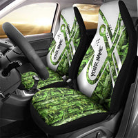 Custom Fishing Hook Car Seat Cover with Green Jungle Leaf Pattern and White Split Design - Wonder Print Shop