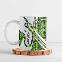 Custom Fishing Hook Ceramic Mug with Green Jungle Leaf Pattern and White Split Design - Wonder Print Shop