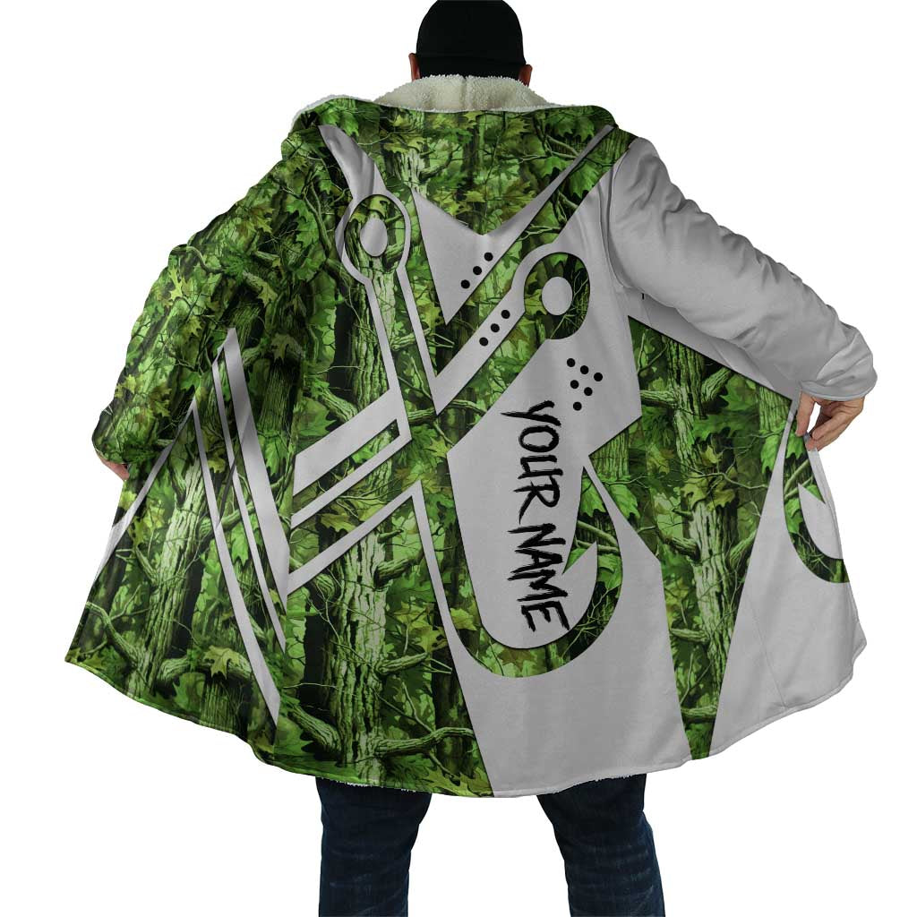 Custom Fishing Hook Cloak with Green Jungle Leaf Pattern and White Split Design - Wonder Print Shop
