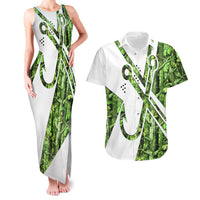 Custom Fishing Hook Couples Matching Tank Maxi Dress and Hawaiian Shirt with Green Jungle Leaf Pattern and White Split Design - Wonder Print Shop