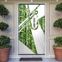 Custom Fishing Hook Door Cover with Green Jungle Leaf Pattern and White Split Design - Wonder Print Shop