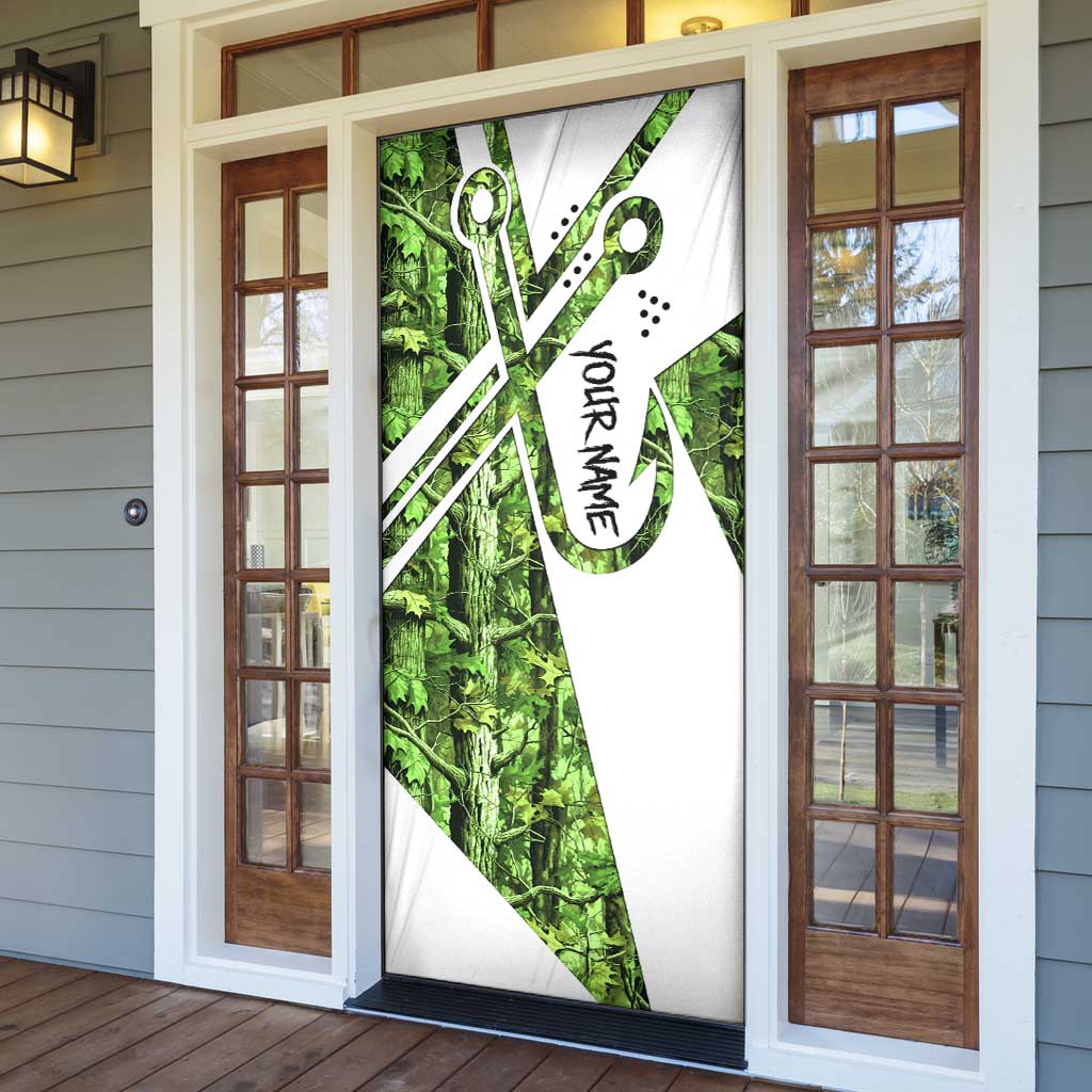 Custom Fishing Hook Door Cover with Green Jungle Leaf Pattern and White Split Design - Wonder Print Shop