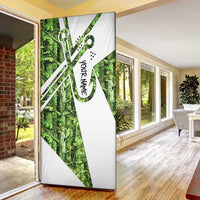 Custom Fishing Hook Door Cover with Green Jungle Leaf Pattern and White Split Design - Wonder Print Shop