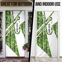 Custom Fishing Hook Door Cover with Green Jungle Leaf Pattern and White Split Design - Wonder Print Shop