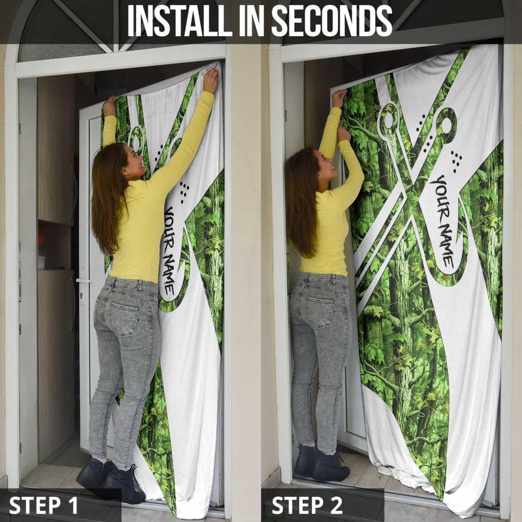 Custom Fishing Hook Door Cover with Green Jungle Leaf Pattern and White Split Design - Wonder Print Shop