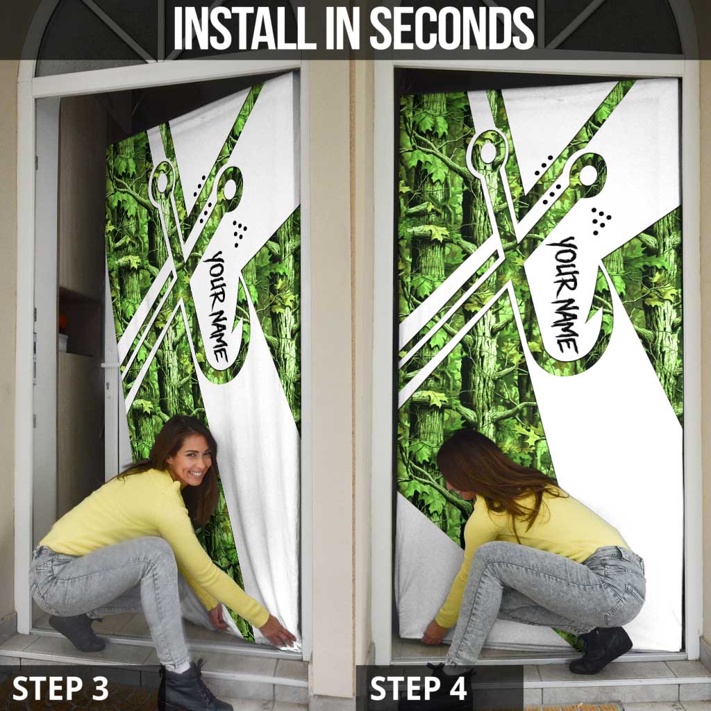 Custom Fishing Hook Door Cover with Green Jungle Leaf Pattern and White Split Design - Wonder Print Shop