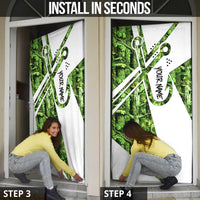 Custom Fishing Hook Door Cover with Green Jungle Leaf Pattern and White Split Design - Wonder Print Shop