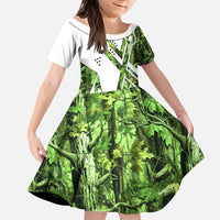 Custom Fishing Hook Family Matching Long Sleeve Bodycon Dress and Hawaiian Shirt with Green Jungle Leaf Pattern and White Split Design - Wonder Print Shop