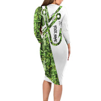 Custom Fishing Hook Family Matching Long Sleeve Bodycon Dress and Hawaiian Shirt with Green Jungle Leaf Pattern and White Split Design - Wonder Print Shop
