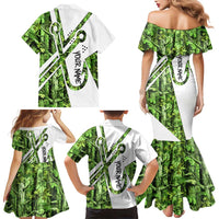 Custom Fishing Hook Family Matching Mermaid Dress and Hawaiian Shirt with Green Jungle Leaf Pattern and White Split Design - Wonder Print Shop