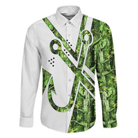 Custom Fishing Hook Family Matching Off Shoulder Maxi Dress and Hawaiian Shirt with Green Jungle Leaf Pattern and White Split Design - Wonder Print Shop