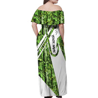 Custom Fishing Hook Family Matching Off Shoulder Maxi Dress and Hawaiian Shirt with Green Jungle Leaf Pattern and White Split Design - Wonder Print Shop