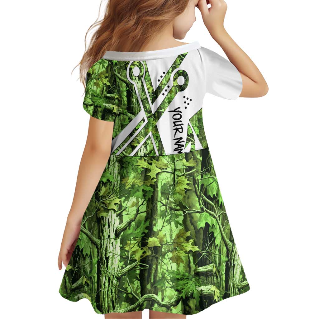 Custom Fishing Hook Family Matching Off Shoulder Short Dress and Hawaiian Shirt with Green Jungle Leaf Pattern and White Split Design - Wonder Print Shop