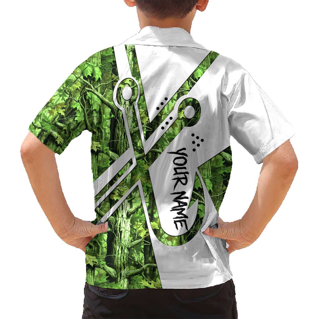 Custom Fishing Hook Family Matching Summer Maxi Dress and Hawaiian Shirt with Green Jungle Leaf Pattern and White Split Design - Wonder Print Shop