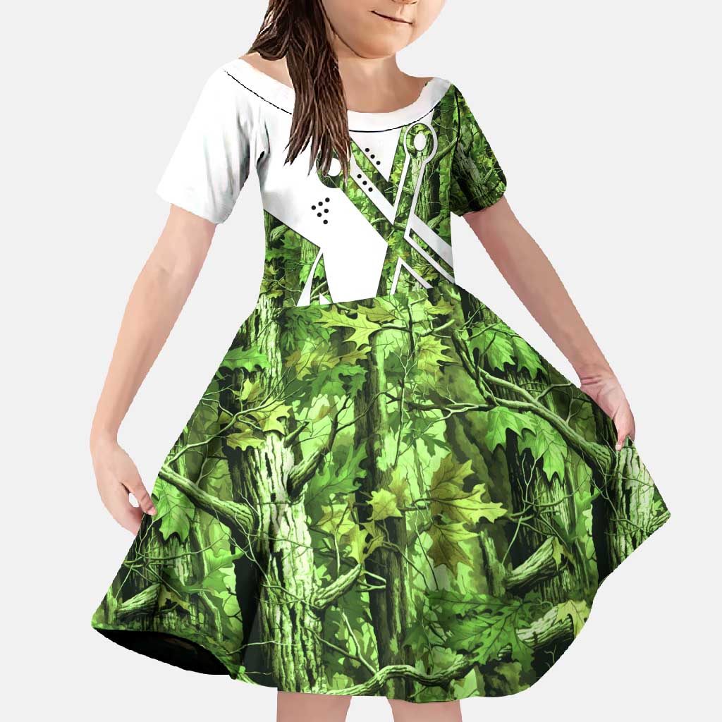 Custom Fishing Hook Family Matching Summer Maxi Dress and Hawaiian Shirt with Green Jungle Leaf Pattern and White Split Design - Wonder Print Shop