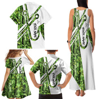 Custom Fishing Hook Family Matching Tank Maxi Dress and Hawaiian Shirt with Green Jungle Leaf Pattern and White Split Design - Wonder Print Shop