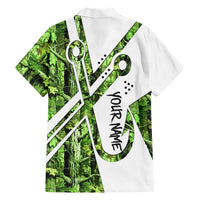 Custom Fishing Hook Family Matching Tank Maxi Dress and Hawaiian Shirt with Green Jungle Leaf Pattern and White Split Design - Wonder Print Shop