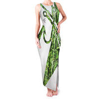 Custom Fishing Hook Family Matching Tank Maxi Dress and Hawaiian Shirt with Green Jungle Leaf Pattern and White Split Design - Wonder Print Shop