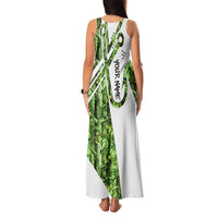 Custom Fishing Hook Family Matching Tank Maxi Dress and Hawaiian Shirt with Green Jungle Leaf Pattern and White Split Design - Wonder Print Shop