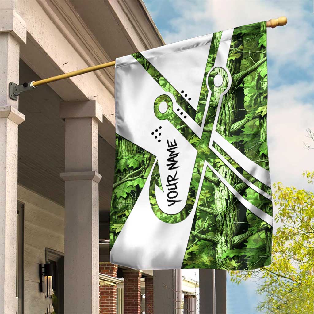 Custom Fishing Hook Garden Flag with Green Jungle Leaf Pattern and White Split Design - Wonder Print Shop