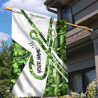 Custom Fishing Hook Garden Flag with Green Jungle Leaf Pattern and White Split Design - Wonder Print Shop