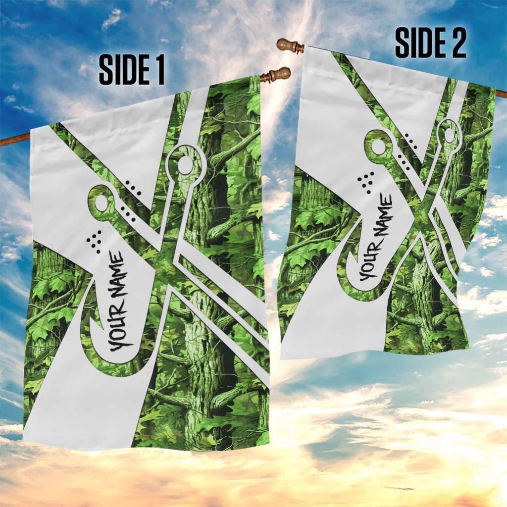 Custom Fishing Hook Garden Flag with Green Jungle Leaf Pattern and White Split Design - Wonder Print Shop