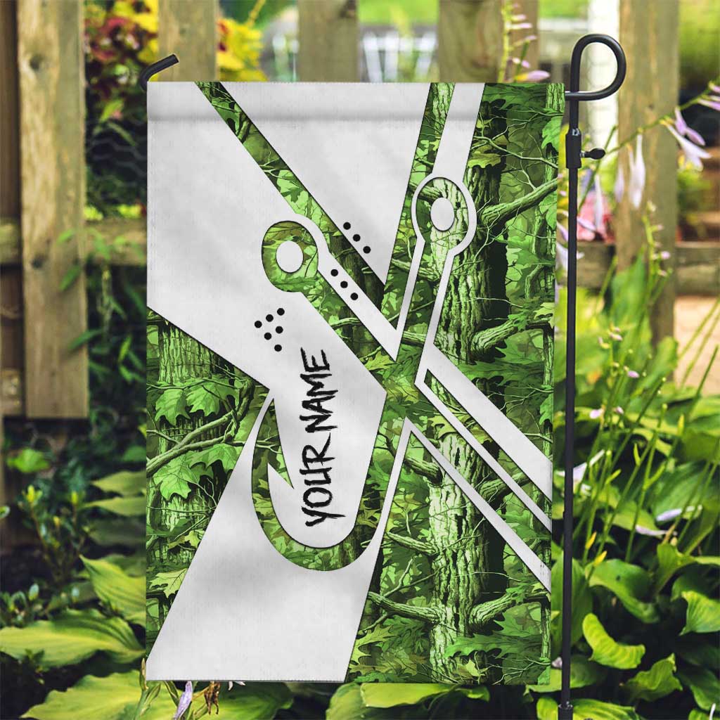 Custom Fishing Hook Garden Flag with Green Jungle Leaf Pattern and White Split Design - Wonder Print Shop