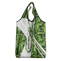 Custom Fishing Hook Grocery Bag with Green Jungle Leaf Pattern and White Split Design - Wonder Print Shop