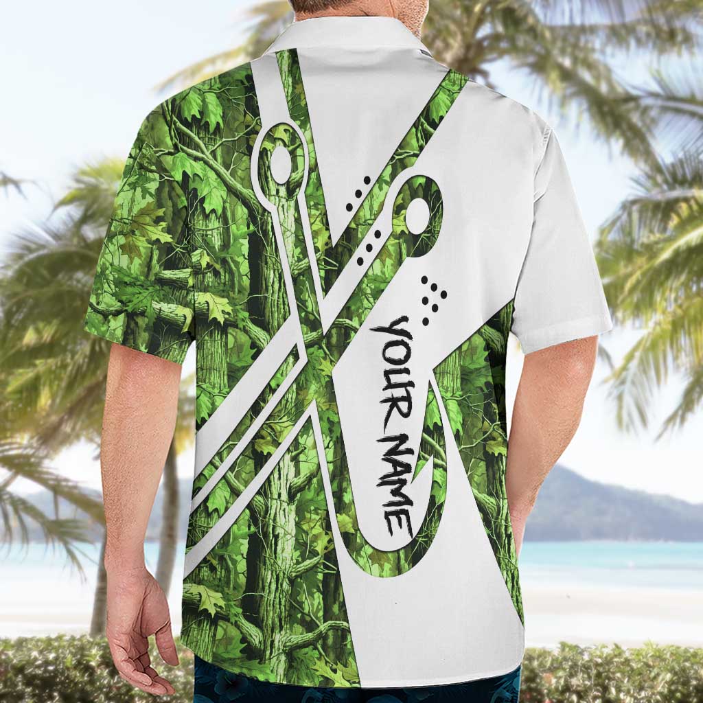 Custom Fishing Hook Hawaiian Shirt with Green Jungle Leaf Pattern and White Split Design - Wonder Print Shop
