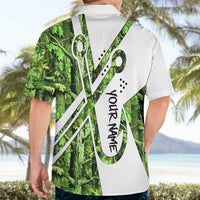 Custom Fishing Hook Hawaiian Shirt with Green Jungle Leaf Pattern and White Split Design - Wonder Print Shop