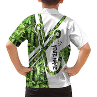 Custom Fishing Hook Hawaiian Shirt with Green Jungle Leaf Pattern and White Split Design - Wonder Print Shop