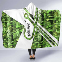 Custom Fishing Hook Hooded Blanket with Green Jungle Leaf Pattern and White Split Design - Wonder Print Shop