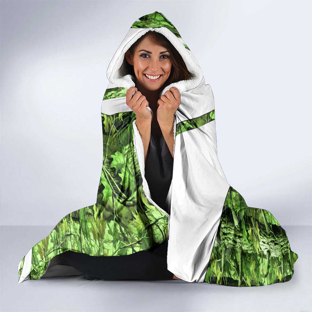 Custom Fishing Hook Hooded Blanket with Green Jungle Leaf Pattern and White Split Design - Wonder Print Shop