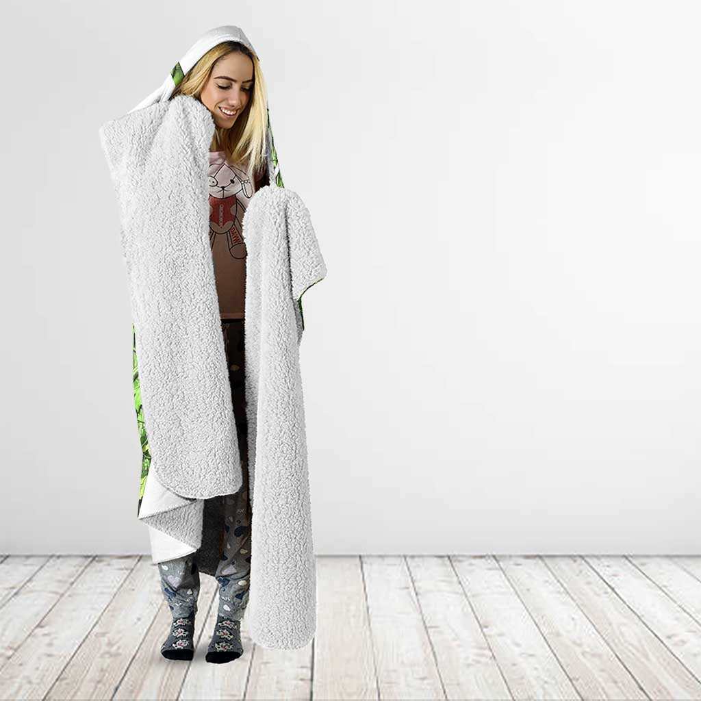 Custom Fishing Hook Hooded Blanket with Green Jungle Leaf Pattern and White Split Design - Wonder Print Shop