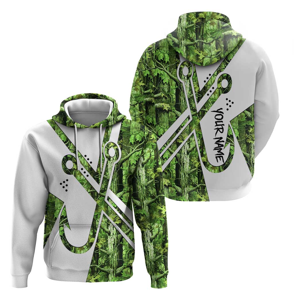 Custom Fishing Hook Hoodie with Green Jungle Leaf Pattern and White Split Design - Wonder Print Shop