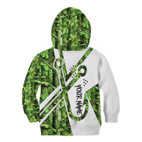 Custom Fishing Hook Kid Hoodie with Green Jungle Leaf Pattern and White Split Design - Wonder Print Shop