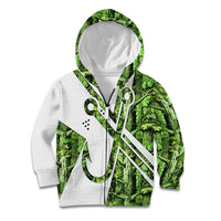 Custom Fishing Hook Kid Hoodie with Green Jungle Leaf Pattern and White Split Design - Wonder Print Shop