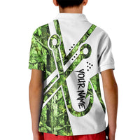 Custom Fishing Hook Kid Polo Shirt with Green Jungle Leaf Pattern and White Split Design - Wonder Print Shop