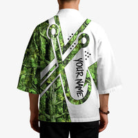 Custom Fishing Hook Kimono with Green Jungle Leaf Pattern and White Split Design - Wonder Print Shop