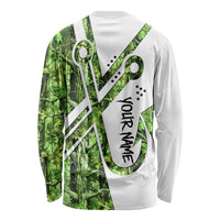 Custom Fishing Hook Long Sleeve Shirt with Green Jungle Leaf Pattern and White Split Design - Wonder Print Shop