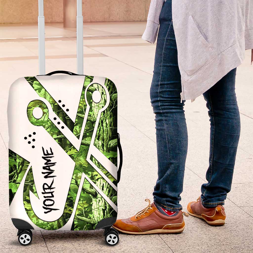 Custom Fishing Hook Luggage Cover with Green Jungle Leaf Pattern and White Split Design - Wonder Print Shop