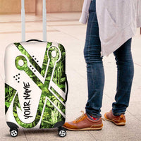 Custom Fishing Hook Luggage Cover with Green Jungle Leaf Pattern and White Split Design - Wonder Print Shop