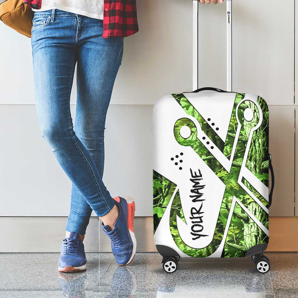 Custom Fishing Hook Luggage Cover with Green Jungle Leaf Pattern and White Split Design - Wonder Print Shop