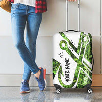 Custom Fishing Hook Luggage Cover with Green Jungle Leaf Pattern and White Split Design - Wonder Print Shop